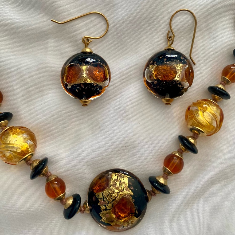 Murano style Necklace and Earring Set. Price Drop